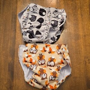 Charming Owl Print Diaper Covers - Black and Orange
